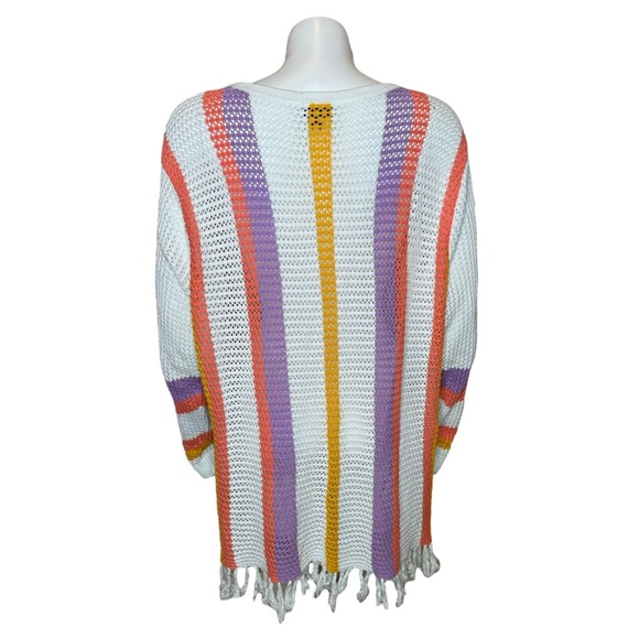 Torrid Open Stitch Boho Sweater Swim Cover Top Tunic 2X Crochet Fringe Striped - Picture 3 of 10